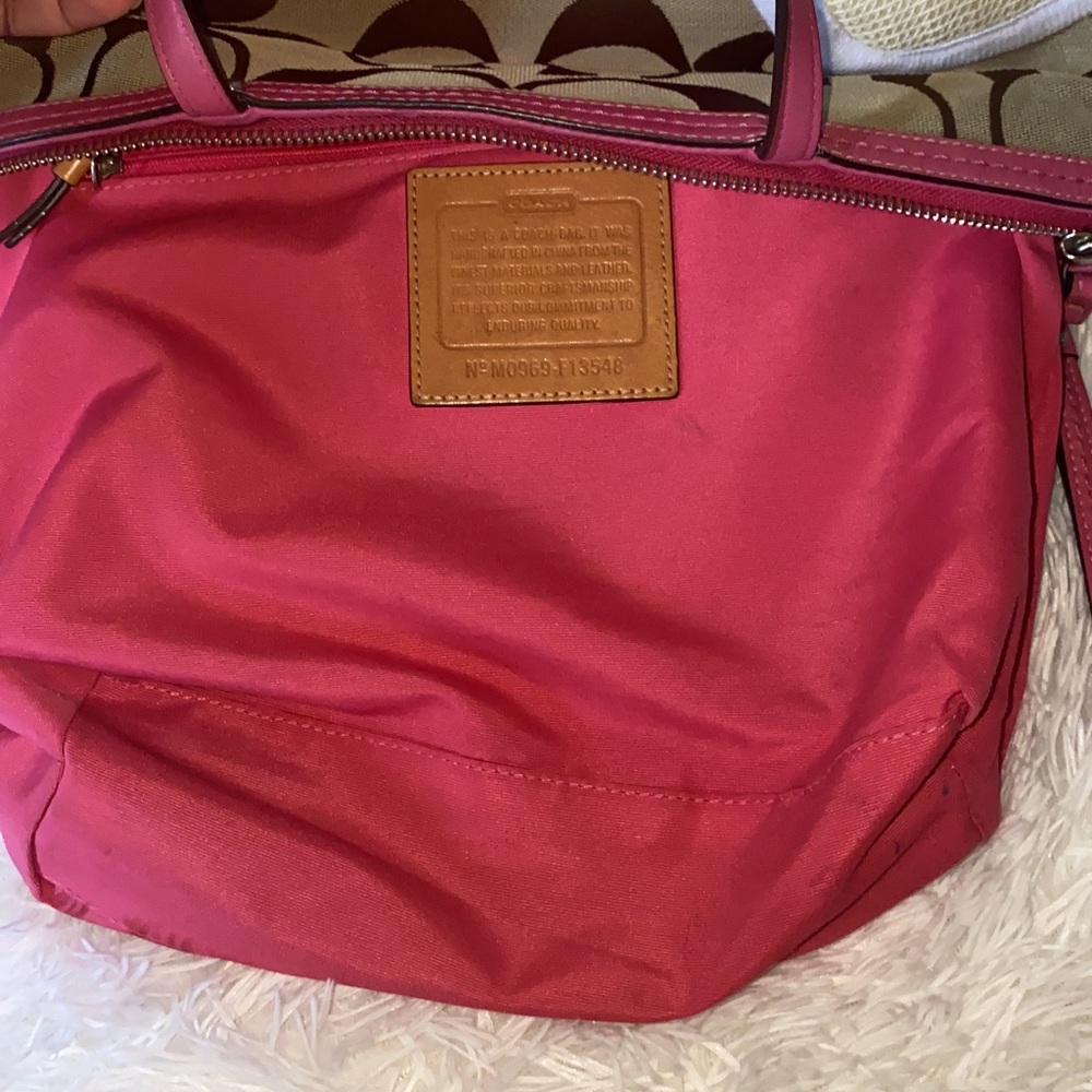 Coach Signature Stripe Tote Khaki & Pink - Picture 2 of 10